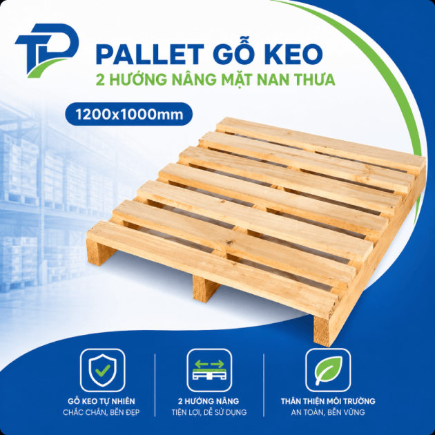 Pallet gỗ keo 2 hướng nâng mặt nan thưa (1100x1100mm)